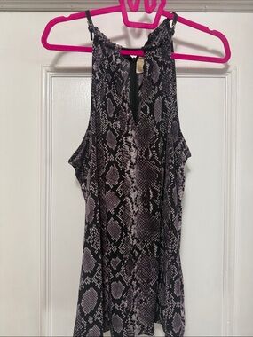 Snake Print Sleeveless Halter Top - Black/Purple